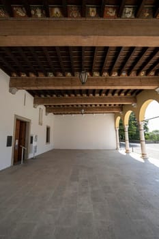 Spilimbergo, Italy. June 3 2021. View of the portico in La Loggia palace 