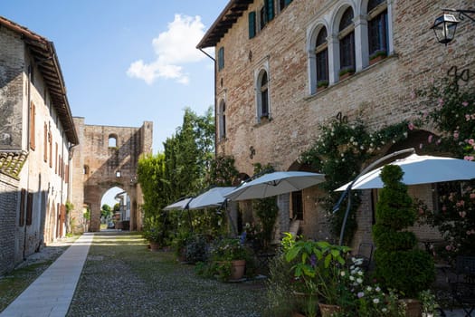 Cordovado, Italy. May 31, 2021.  view in the inner courtyard of the castle 