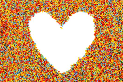 Rainbow colored sugar sprinkle dots, decorative heart shape frame mockup.