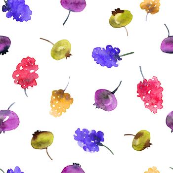 Watercolor illustration of assorted berries - seamless pattern