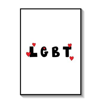 Gay pride month poster collection, banner. Lettering LGBT, hearts, colorful symbols, LGBT icons. Template design, vector illustration. Love wins. Geometric shapes in the colors on the rainbow.