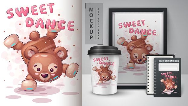 Bear dance - poster and merchandising. Vector eps 10