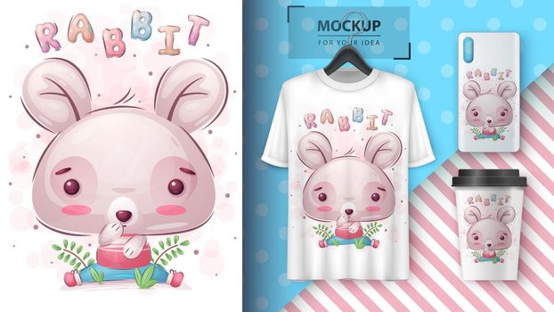 Cute rabbit - poster and merchandising. Vector eps 10