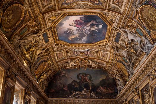 PARIS, FRANCE, MARCH 17, 2017 : architectural details and ceilings of gallery of Apollon,  march 17, 2017, in Paris, France