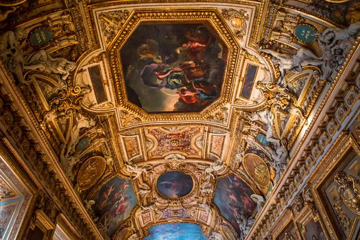 PARIS, FRANCE, MARCH 17, 2017 : architectural details and ceilings of gallery of Apollon,  march 17, 2017, in Paris, France