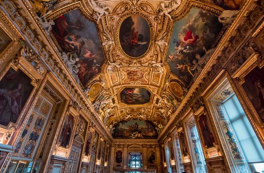 PARIS, FRANCE, MARCH 17, 2017 : architectural details and ceilings of gallery of Apollon,  march 17, 2017, in Paris, France