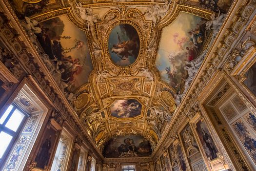 PARIS, FRANCE, MARCH 17, 2017 : architectural details and ceilings of gallery of Apollon,  march 17, 2017, in Paris, France