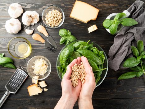 Italian Cuisine. Step by step cooking italian pesto sauce. Step 5 - adding nuts