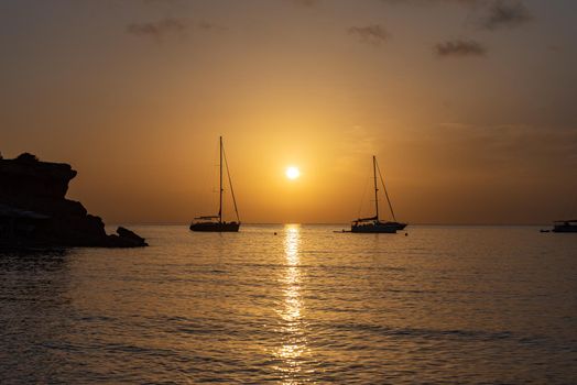 The end of the day in Cala Saona beach, Formentera, Spain