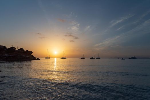 The end of the day in Cala Saona beach, Formentera, Spain