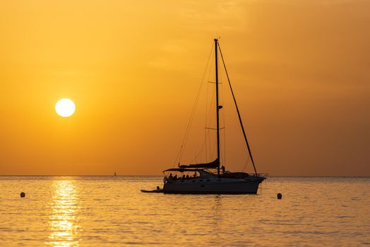 The end of the day in Cala Saona beach, Formentera, Spain
