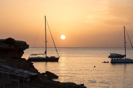 The end of the day in Cala Saona beach, Formentera, Spain
