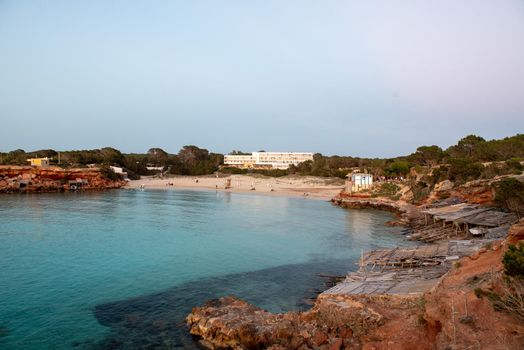 The end of the day in Cala Saona beach, Formentera, Spain