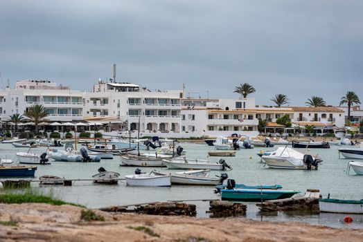 Formentera, Spain: 2021 June 8 : Boats in the port of La Savina in Formentera summer 2021.
