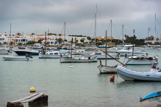 Formentera, Spain: 2021 June 8 : Boats in the port of La Savina in Formentera summer 2021.
