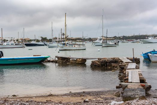 Formentera, Spain: 2021 June 8 : Boats in the port of La Savina in Formentera summer 2021.