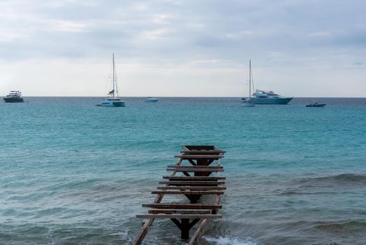 Illetes beach on the island of Formentera in Spain made in long exposure.