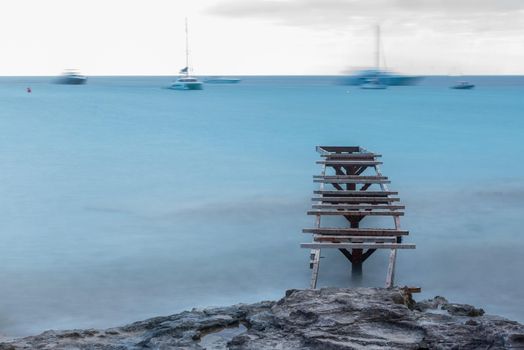 Illetes beach on the island of Formentera in Spain made in long exposure.