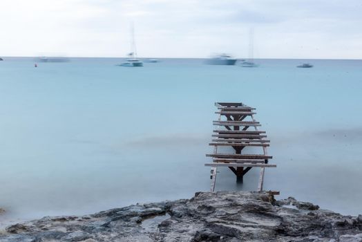 Illetes beach on the island of Formentera in Spain made in long exposure.