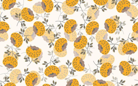 Seamless floral pattern based on traditional folk art ornaments. Colorful flowers on light background. Scandinavian style. Sweden nordic style. Vector illustration. Simple minimalistic pattern.