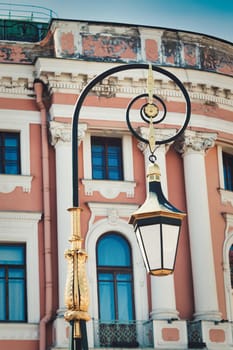 Beautiful vintage street lamp on the street of St. Petersburg. City Historic Landmarks