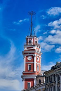 Tower of City Council building on Nevsky Prospect in St.Petersburg, Russia. City Historic Landmarks, Duma Tower