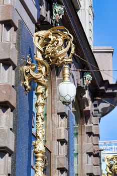 Beautiful vintage street lamp on the street of St. Petersburg. City Historic Landmarks