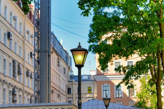 Beautiful vintage street lamp on the street of St. Petersburg. City Historic Landmarks