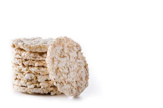 Pile of puffed rice cakes isolated on white background