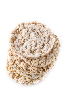 Pile of puffed rice cakes isolated on white background