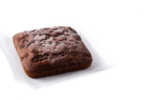 Sweet chocolate sponge cake isolated on white background