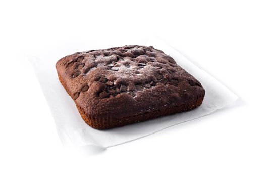 Sweet chocolate sponge cake isolated on white background