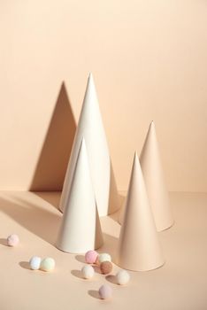 Creative christmas tree with beige cone paper.