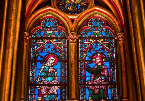 PARIS, FRANCE, MARCH 16, 2017 : Interiors and architectural details of the Sainte Chapelle church, built in 1239, march 16, 2017 in Paris, France.