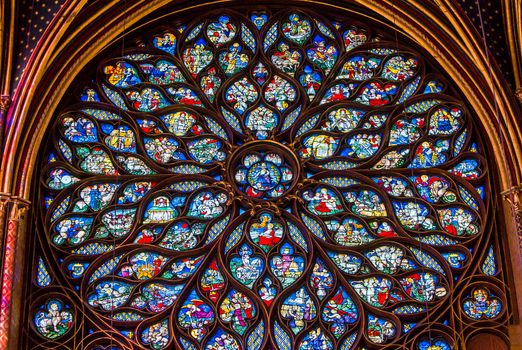 PARIS, FRANCE, MARCH 16, 2017 : Interiors and architectural details of the Sainte Chapelle church, built in 1239, march 16, 2017 in Paris, France.