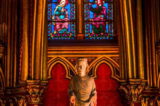 PARIS, FRANCE, MARCH 16, 2017 : Interiors and architectural details of the Sainte Chapelle church, built in 1239, march 16, 2017 in Paris, France.