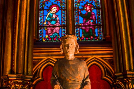 PARIS, FRANCE, MARCH 16, 2017 : Interiors and architectural details of the Sainte Chapelle church, built in 1239, march 16, 2017 in Paris, France.