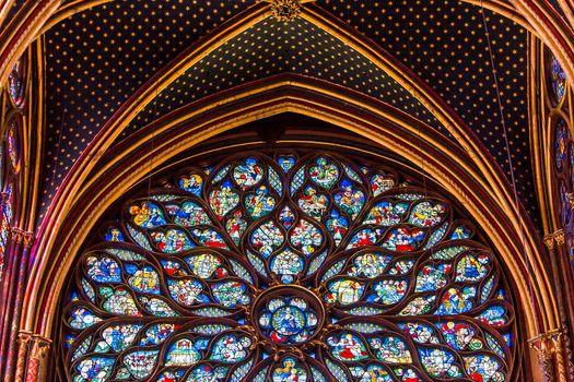 PARIS, FRANCE, MARCH 16, 2017 : Interiors and architectural details of the Sainte Chapelle church, built in 1239, march 16, 2017 in Paris, France.