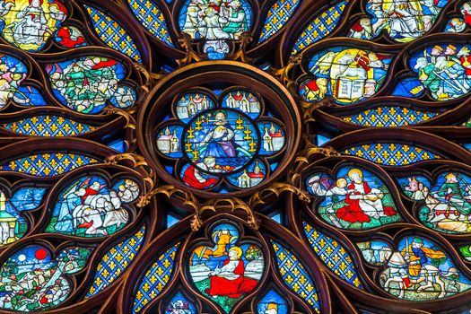 PARIS, FRANCE, MARCH 16, 2017 : Interiors and architectural details of the Sainte Chapelle church, built in 1239, march 16, 2017 in Paris, France.