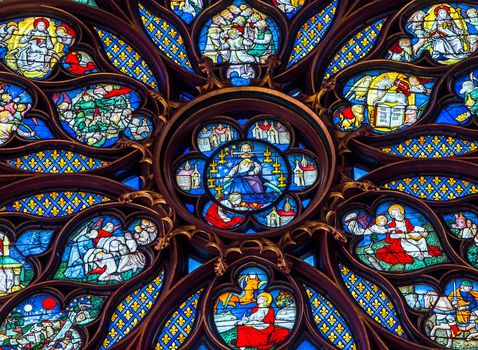 PARIS, FRANCE, MARCH 16, 2017 : Interiors and architectural details of the Sainte Chapelle church, built in 1239, march 16, 2017 in Paris, France.