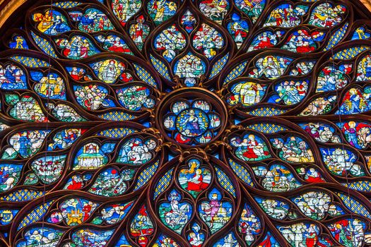 PARIS, FRANCE, MARCH 16, 2017 : Interiors and architectural details of the Sainte Chapelle church, built in 1239, march 16, 2017 in Paris, France.