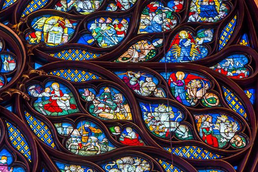 PARIS, FRANCE, MARCH 16, 2017 : Interiors and architectural details of the Sainte Chapelle church, built in 1239, march 16, 2017 in Paris, France.