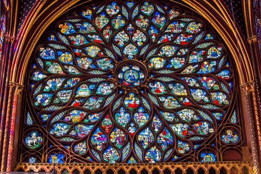 PARIS, FRANCE, MARCH 16, 2017 : Interiors and architectural details of the Sainte Chapelle church, built in 1239, march 16, 2017 in Paris, France.