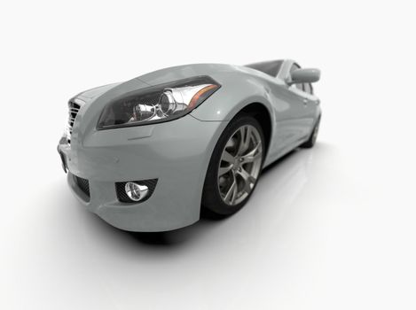 Generic and Brandless Car Isolated on White 3d Illustration, Contemporary Sedan Studio, Dealership Automobile Industry, Auto Transport, Infographics Automotive Background, City Vehicle Template