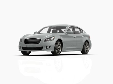 Generic and Brandless Car Isolated on White 3d Illustration, Contemporary Sedan Studio, Dealership Automobile Industry, Auto Transport, Infographics Automotive Background, City Vehicle Template