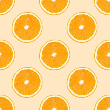 Seamless pattern made from orange fruit slices on a beige background.