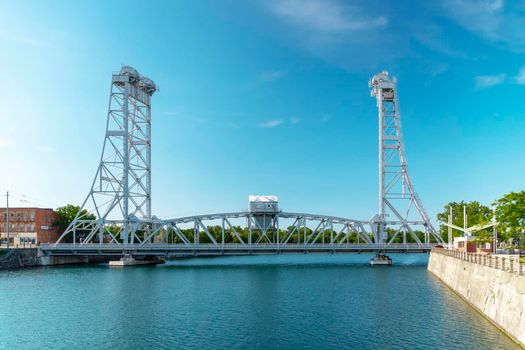 A beautiful metal drawbridge over one of the rivers in Ontario