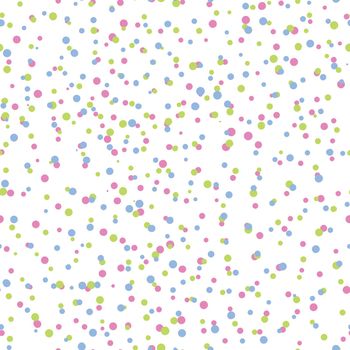 Abstract hand drown polka dots background. White seamless pattern with pink, blue circles. Template design for invitation, poster, card, flyer, banner, textile, fabric.