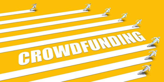 Crowdfunding Concept with Business People Running on Yellow