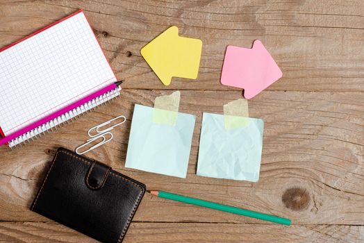 Display of Different Color Sticker Notes Arranged On Flat Lay Background